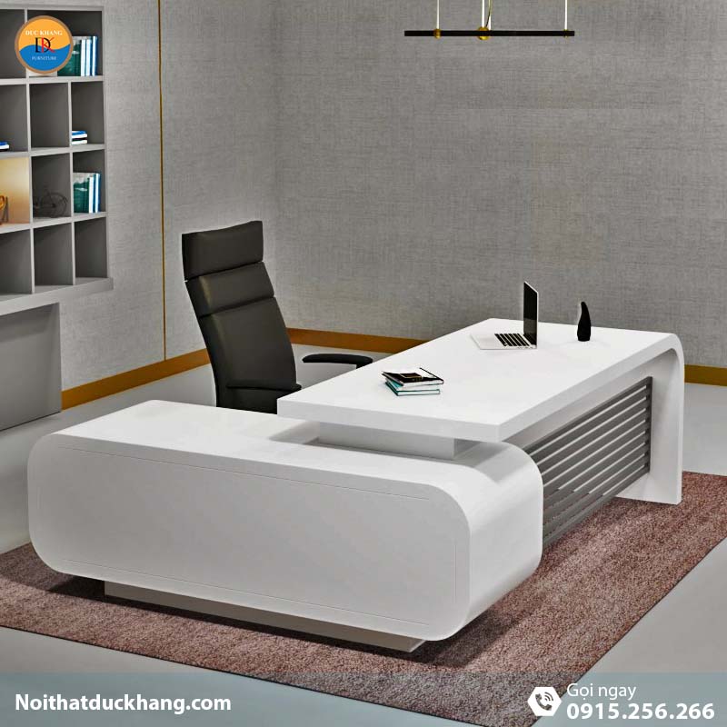 Bàn giám đốc Flex chữ L màu trắng kèm tủ tài liệu DKFBGD69