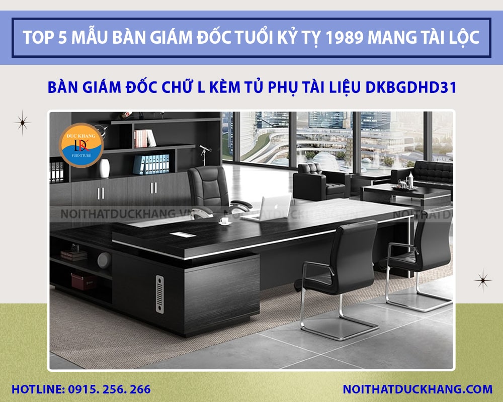Bàn giám đốc chữ L kèm tủ phụ tài liệu DKBGDHD31