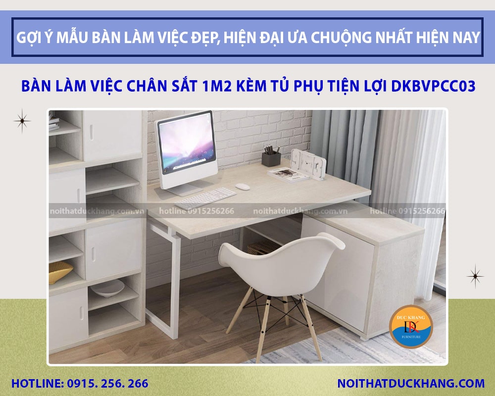 Bàn làm việc chân sắt 1m2 kèm tủ phụ tiện lợi DKBVPCC03