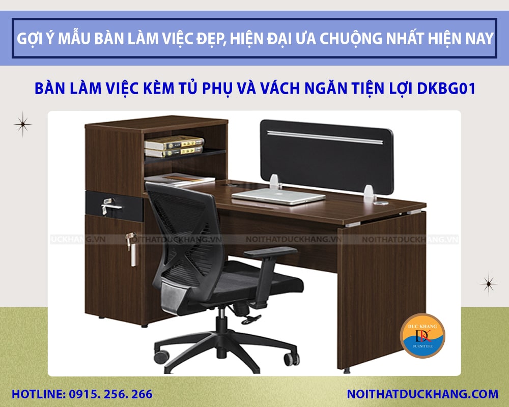 Bàn làm việc kèm tủ phụ và vách ngăn tiện lợi DKBG01