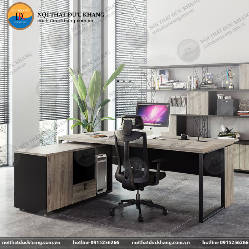 Bàn giám đốc chân sắt DKF kèm tủ phụ chắc chắn DKBGDCC02