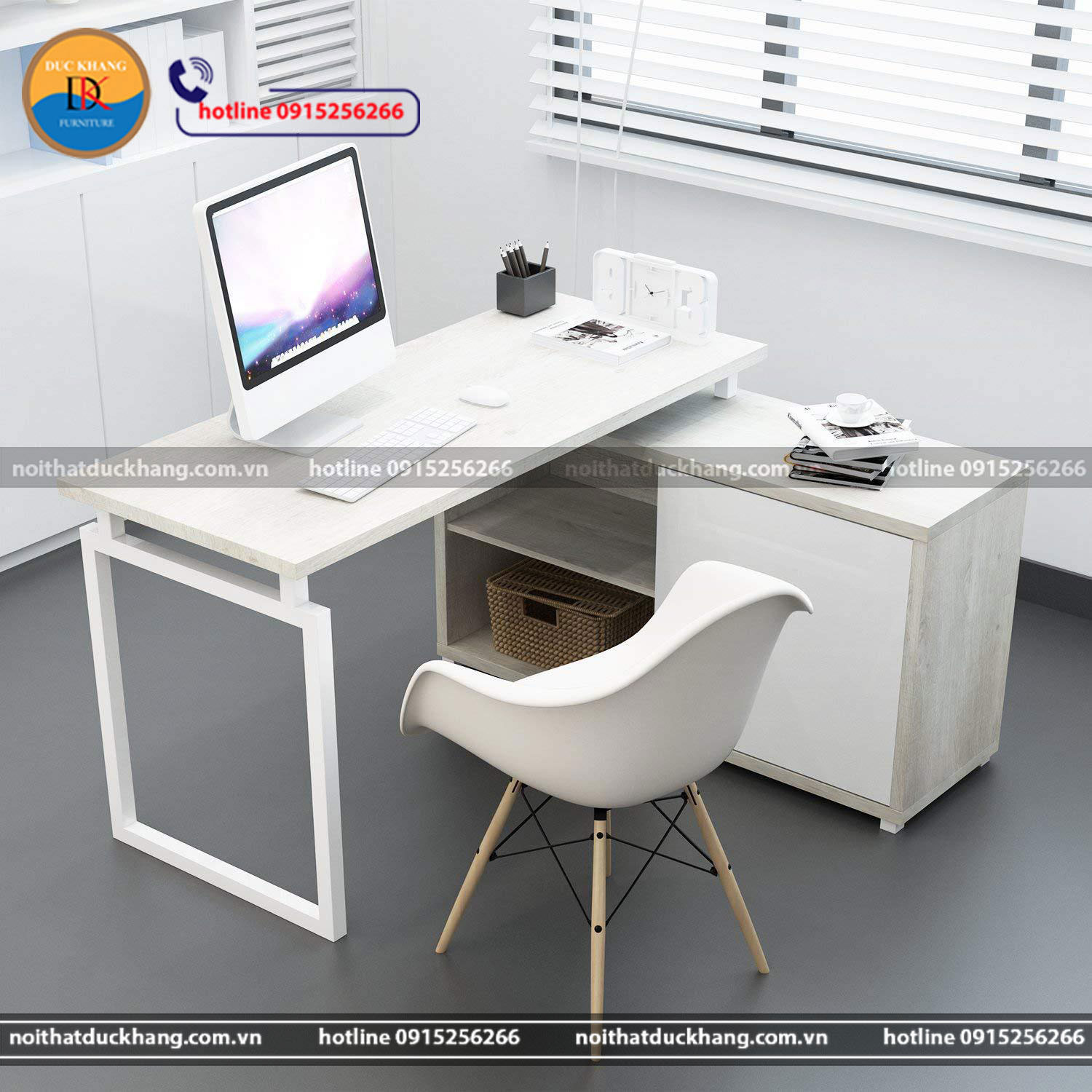 Bàn làm việc gỗ kèm hộc tủ di động tiện lợi DKIRV01