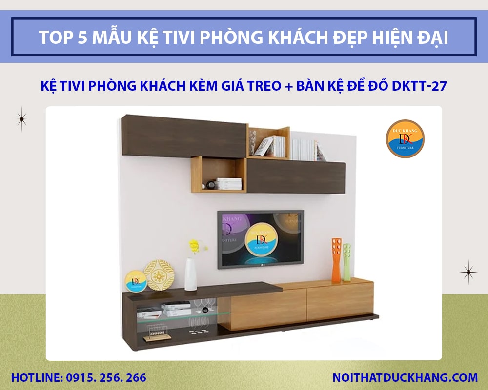 Kệ tivi phòng khách kèm giá treo + bàn kệ để đồ DKTT-27