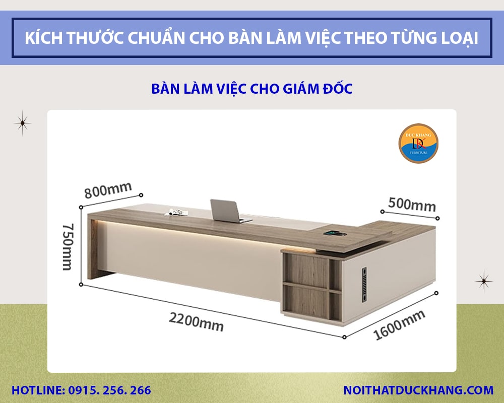 Kích thước chuẩn cho bàn làm việc theo từng loại - Bàn làm việc cho giám đốc