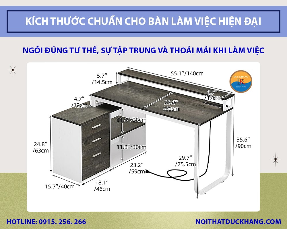 Kích thước chuẩn cho bàn làm việc hiện đại mới nhất 2025