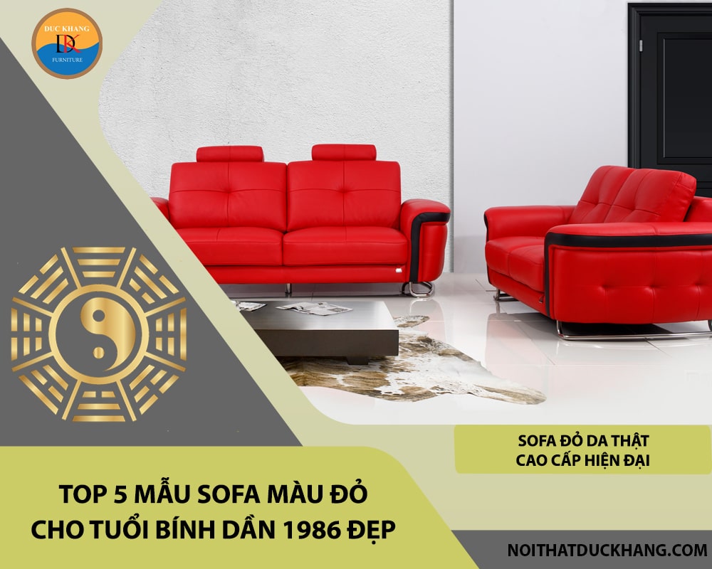 Sofa đỏ da thật cao cấp hiện đại