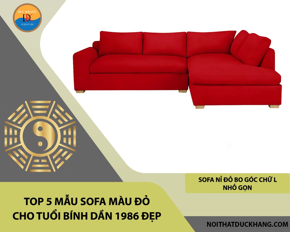 Sofa nỉ đỏ bo góc chữ L nhỏ gọn