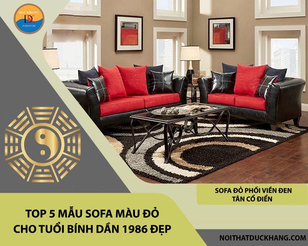 Sofa đỏ phối viền đen tân cổ điển