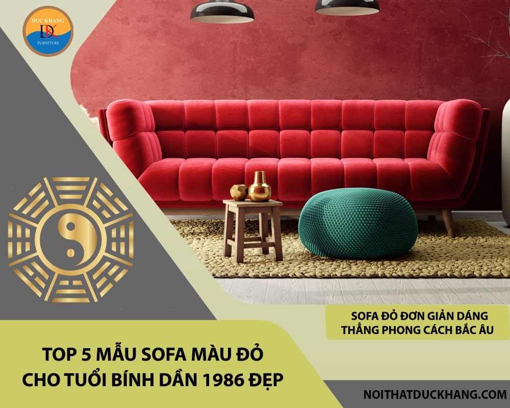 Sofa đỏ đơn giản dáng thẳng phong cách Bắc Âu
