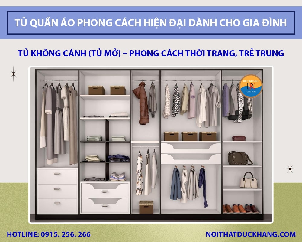Tủ không cánh (tủ mở) - Phong cách thời trang, trẻ trung