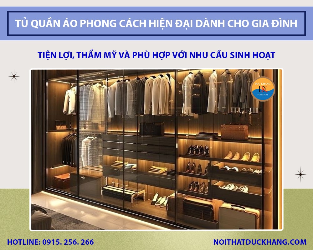 Những mẫu tủ quần áo phong cách hiện đại dành cho gia đình