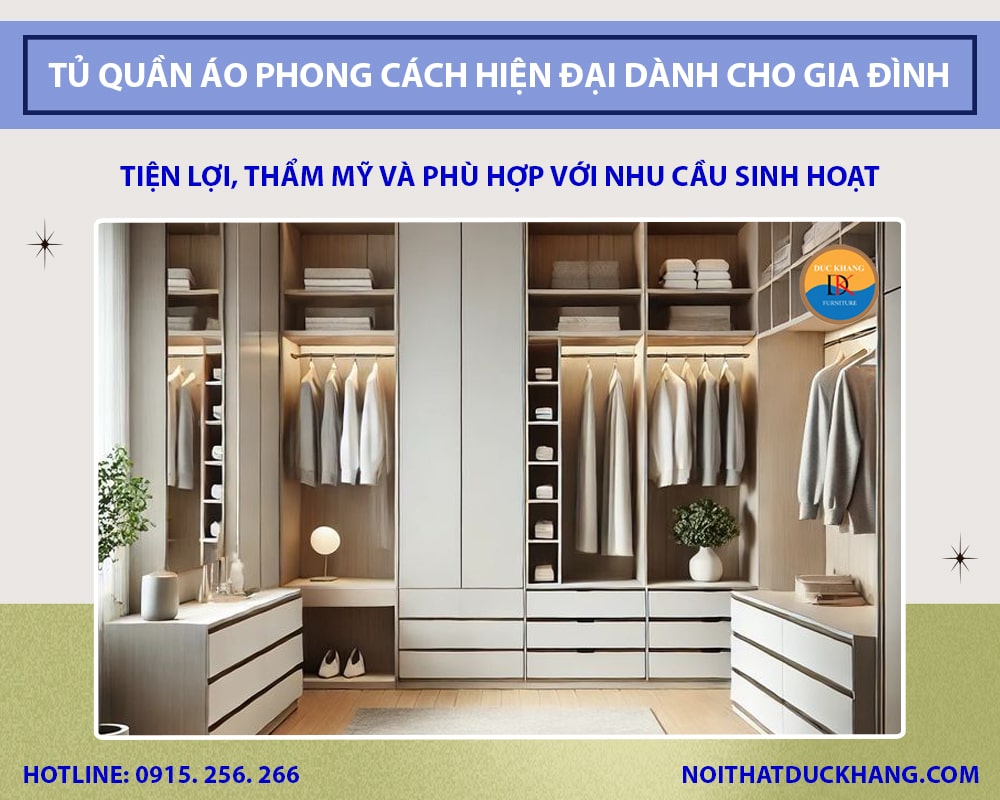Những mẫu tủ quần áo phong cách hiện đại dành cho gia đình